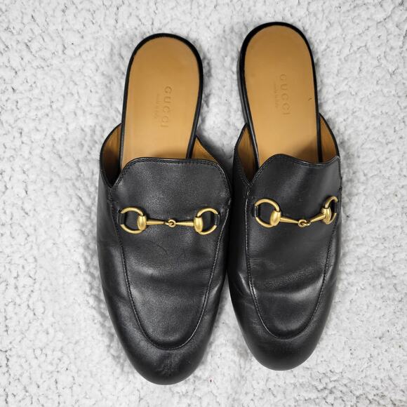 Gucci Princetown Black Leather Mules Women's EU 38.5  US 8.5 - Picture 1 of 6